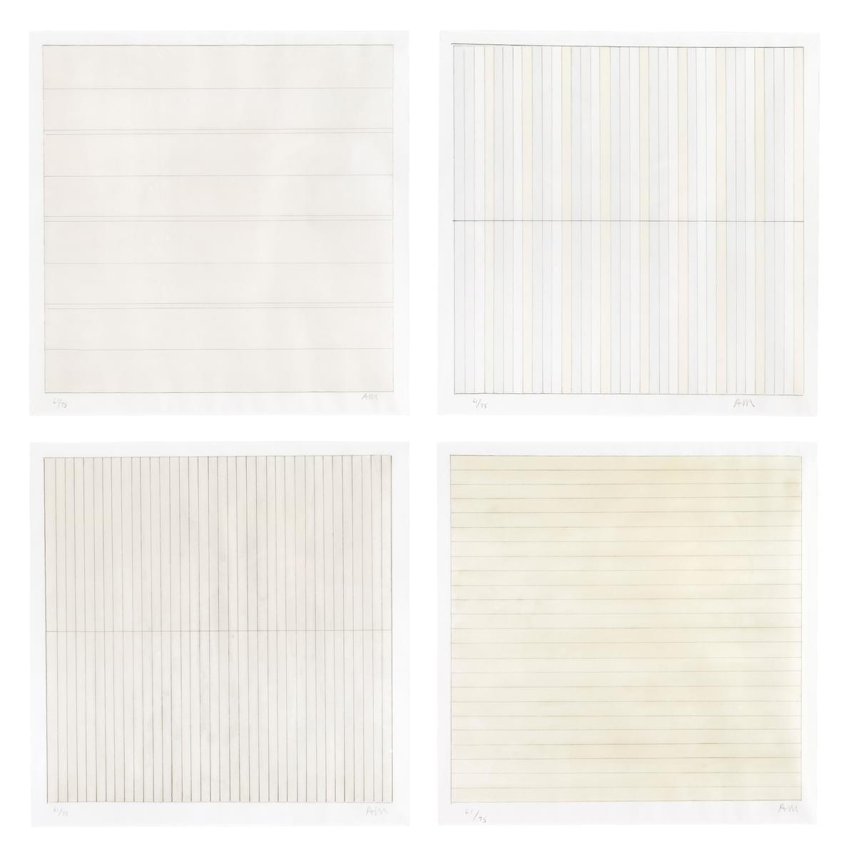 Agnes Martin Untitled the complete set of four lithographs in colours signed and dated by the artist