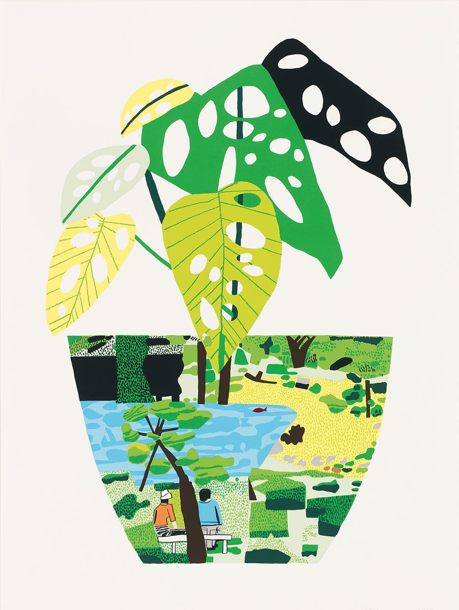 Jonas Wood Landscape Pot with Plant original signed colour screenprint for sale