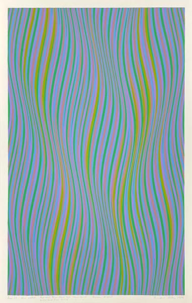 Series 35. Olive added. Red and blue first two colour twist. Violet and green second two colour twist. Reverse diagonal. - Bridget Riley