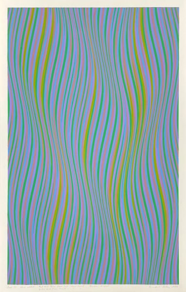 Series 35. Olive added. Red and blue first two colour twist. Violet and green second two colour twist. Reverse diagonal. - Bridget Riley