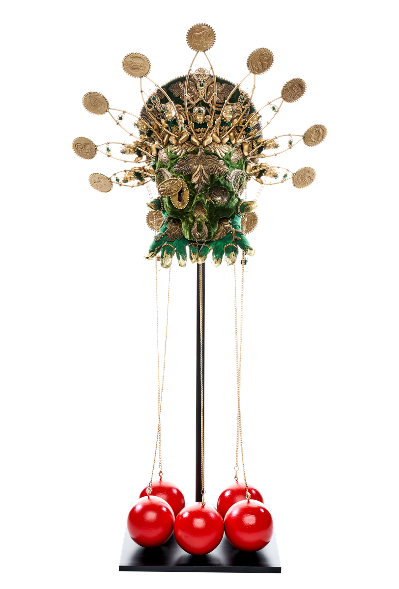 Saskia de Tollenaere Catherine de Medici Textiles, metal, porcelain, wood, resin, steel and rhinestones sculptural portrait for sale