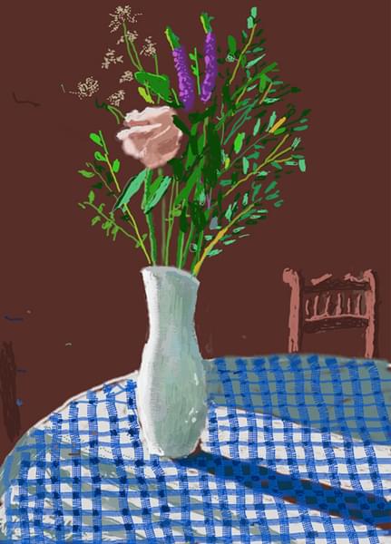 4th February 2021, Flowers in a White Vase with Chair - David Hockney