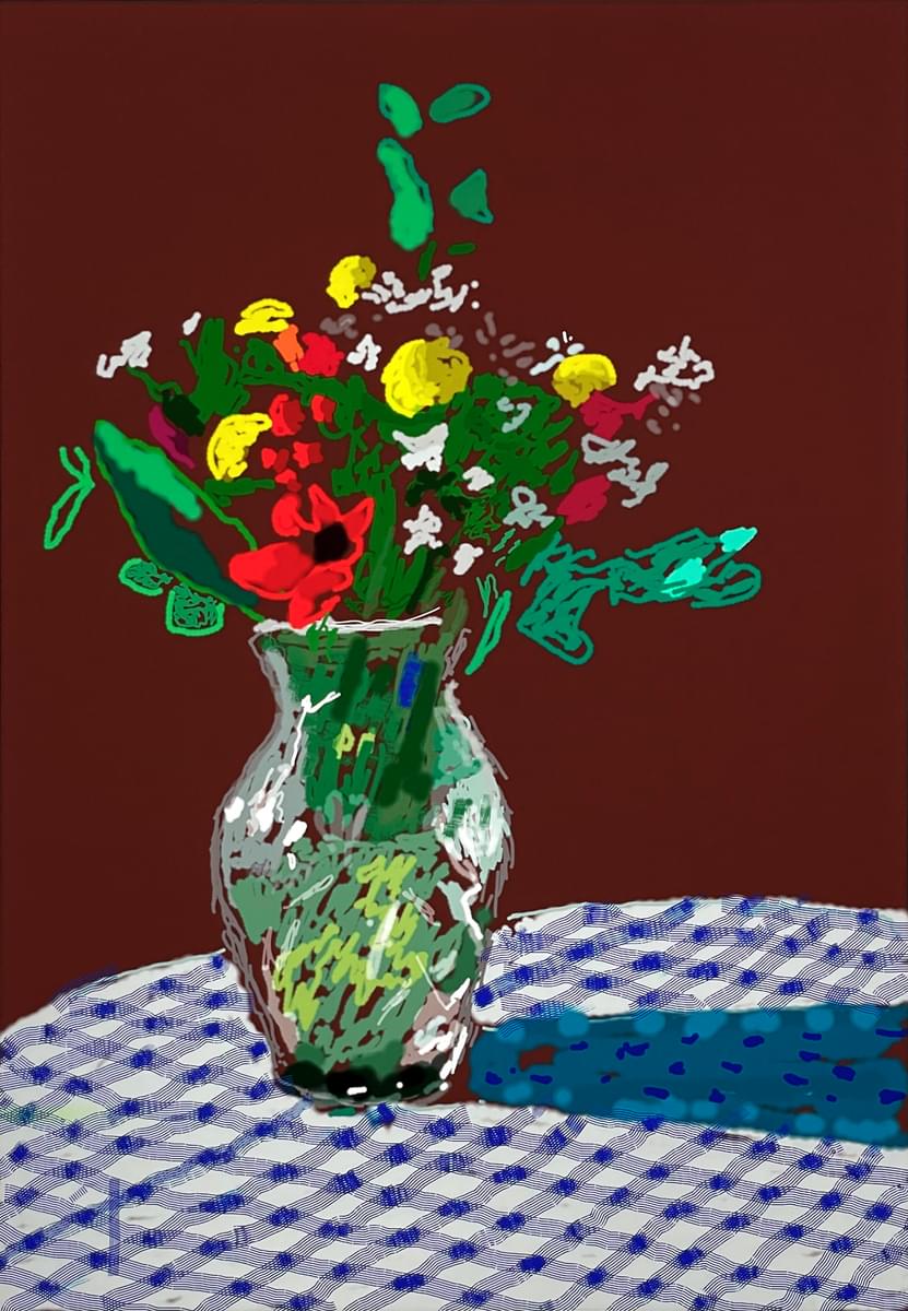David Hockney 13th February 2021, Flowers in a Glass Vase for sale