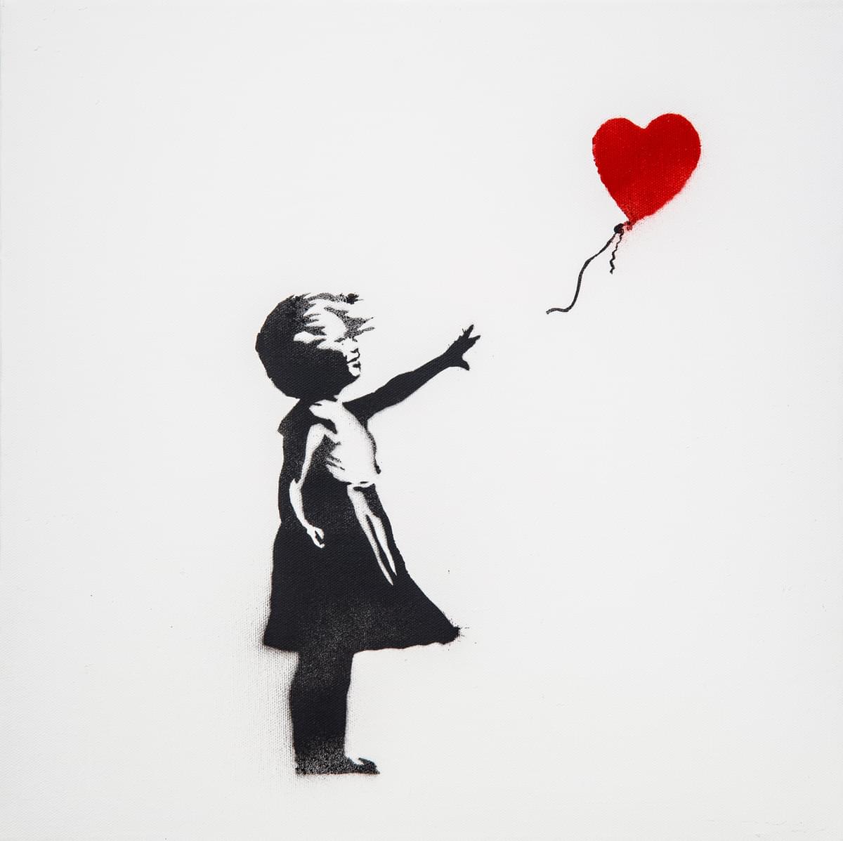 Banksy Girl with Balloon original spray paint stencil on canvas from edition of 25 signed numbered and dated by the artist