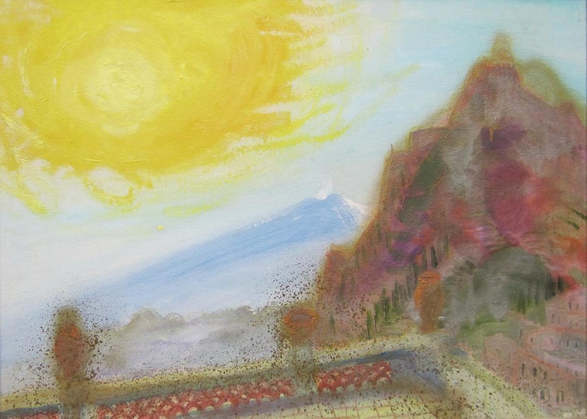Winifred Nicholson Sunrise, Mount Taygetos, Greece oil gouache coloured chalks and watercolour on paper for sale
