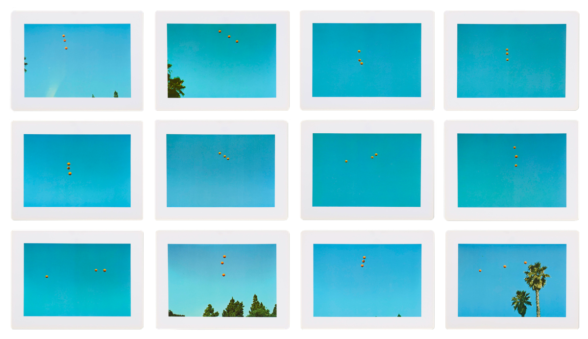 John Baldesari Throwing Three Balls in the Air to Get a Straight Line (Best of Thirty-Six Attempts) set of 12 original offset lithographic prints each signed by the artist and extremely rare for sale