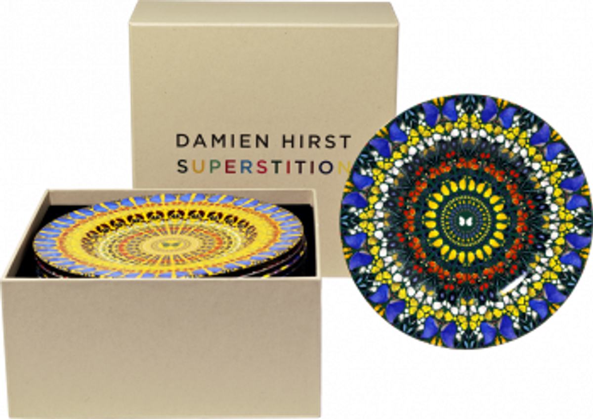 Damien Hirst Supersition set of 12 bone china plates in a presentation box sigened and numbered by artist on the reverse