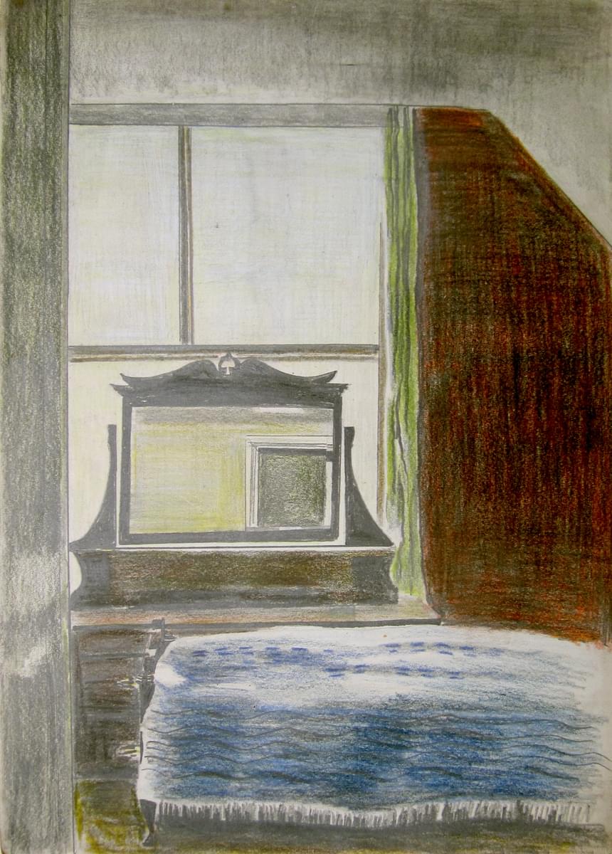 Julian Dyson Bedroom Mirror coloured pencil drawing for sale
