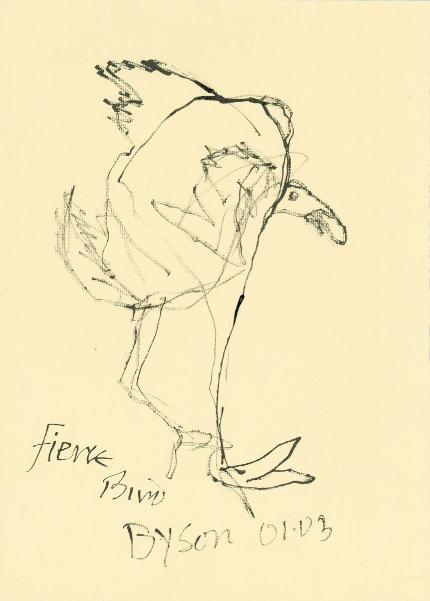 Julian Dyson Fierce original pen and ink drawing titled signed and dated
