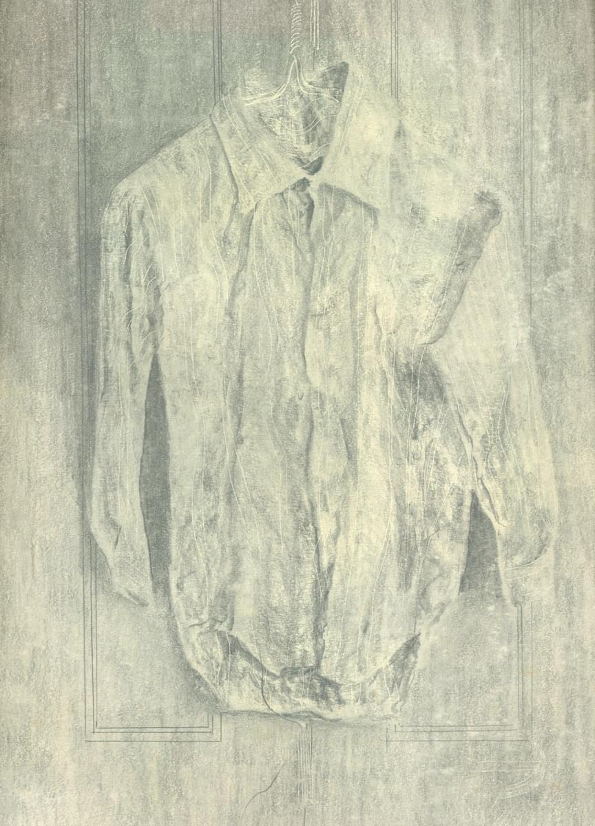 Julian Dyson Study for Crumpled Shirt on a Hanger pencil and scratching on paper framed for sale