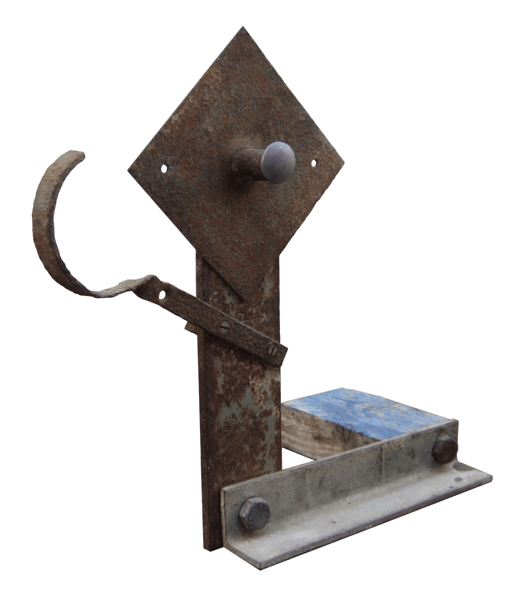 Julian Dyson Untitled Figure (Blue Reaper) Assemblage of found objects on a wood and iron base for sale