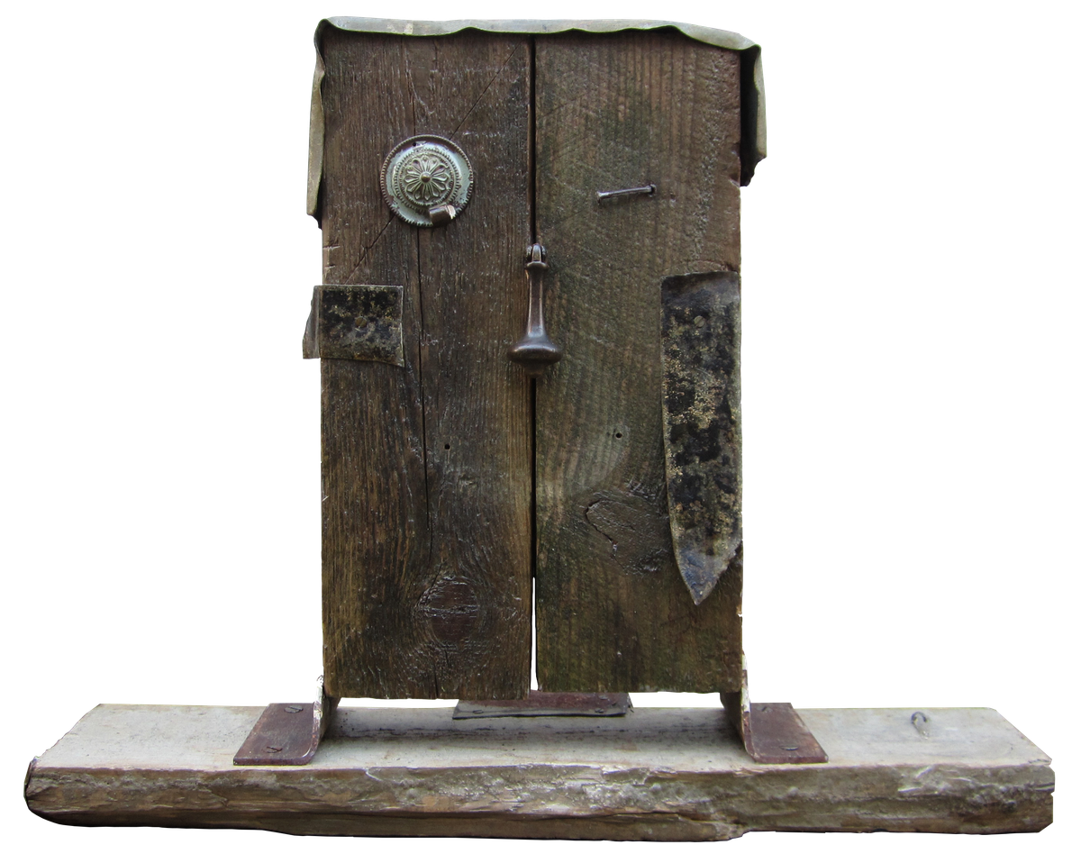 Julian Dyson Untitled Figure (Bright Eye) assemblage of found objects on a waooden base for sale