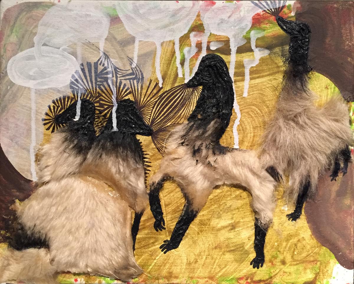 Sebastian Göegel o.T (Camel) signed acrylic and synthetic fur on canvas for sale