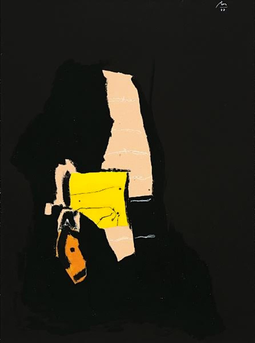 Robert Motherwell Night Dream original acrylic on pasted papers and china marker on canvas board signed