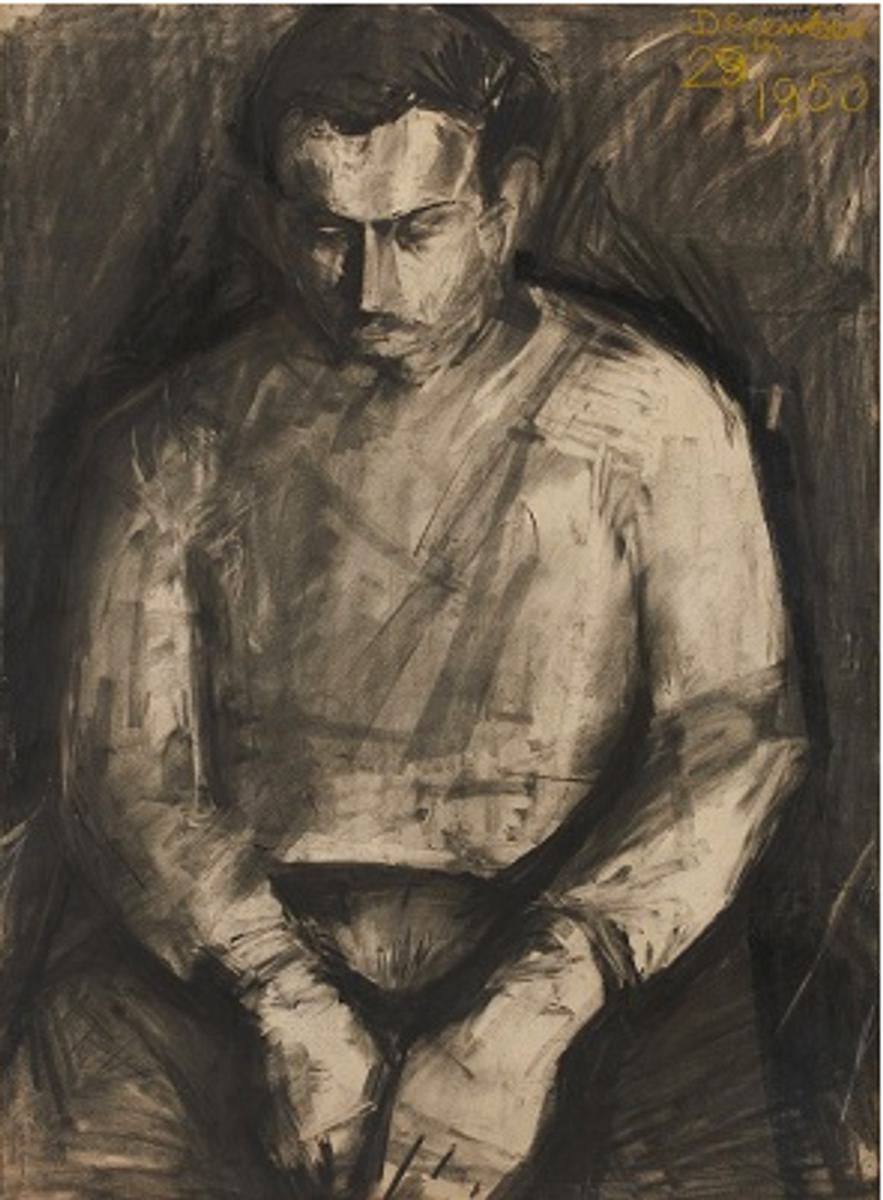 Frank Auerbach Portrait of Leon Kossoff original charcoal signed by artist