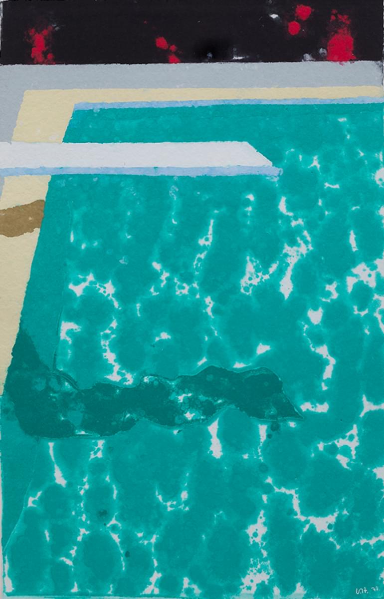 David Hockney Green Pool with Diving Board and Shadow, pressed paper pulp unique work for sale