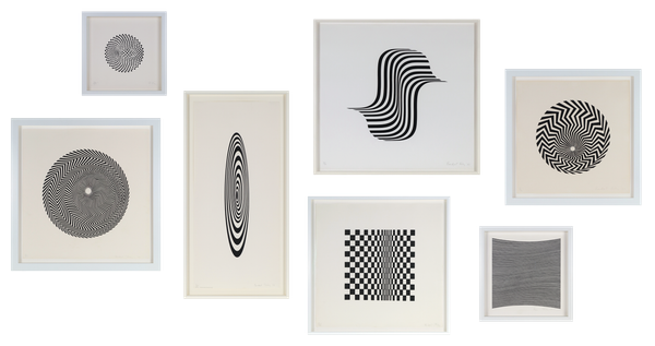 7 screenprints in black on paper, Riley's complete works from the 1960s in the medium - Bridget Riley